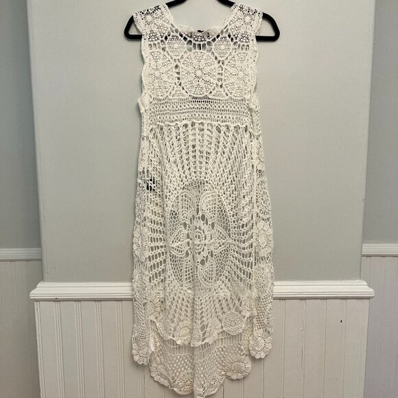 NWT White Cotton Boho Hippie Crochet High-Low Top, Size Small - Picture 6 of 12